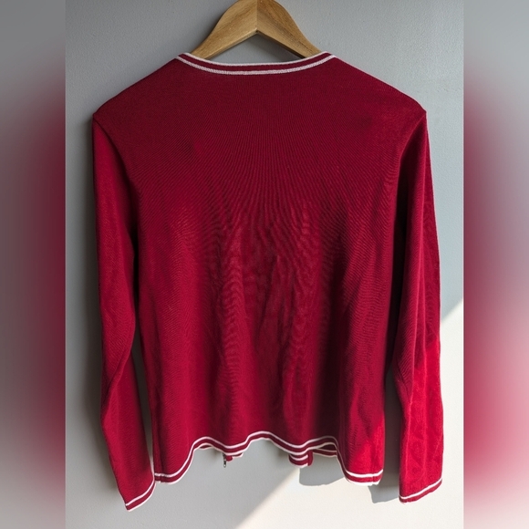 Talbots 100% cotton zipper red white cardigan long sleeve Y2K academia size S - Picture 5 of 8